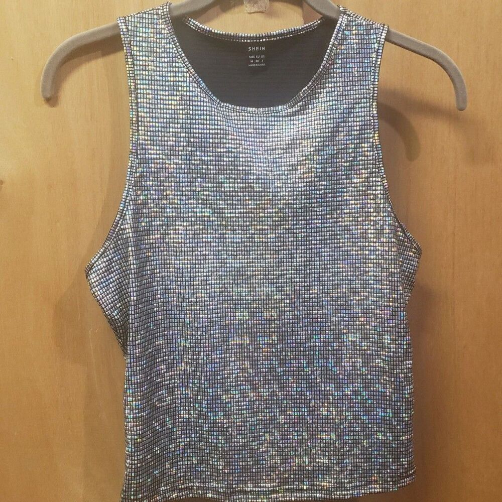 Shein Holographic Tank Top Sz M shoulder-hem 19" pit-pit 17"